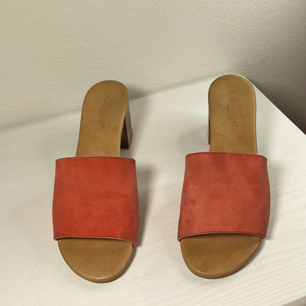 Womens A. Giannetti pink suede mule Sz 9